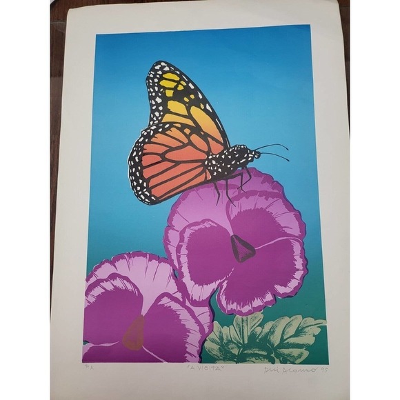 Vintage 1995 P. Alonzo "A Visita" Butterfly Floral Print - Picture 2 of 8